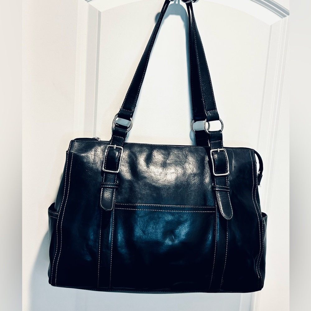 Fossil Black Leather Laptop Tote Bag - Picture 2 of 10